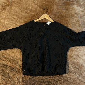 Anthropologie Black Boxy 3/4 Sleeve Blouse